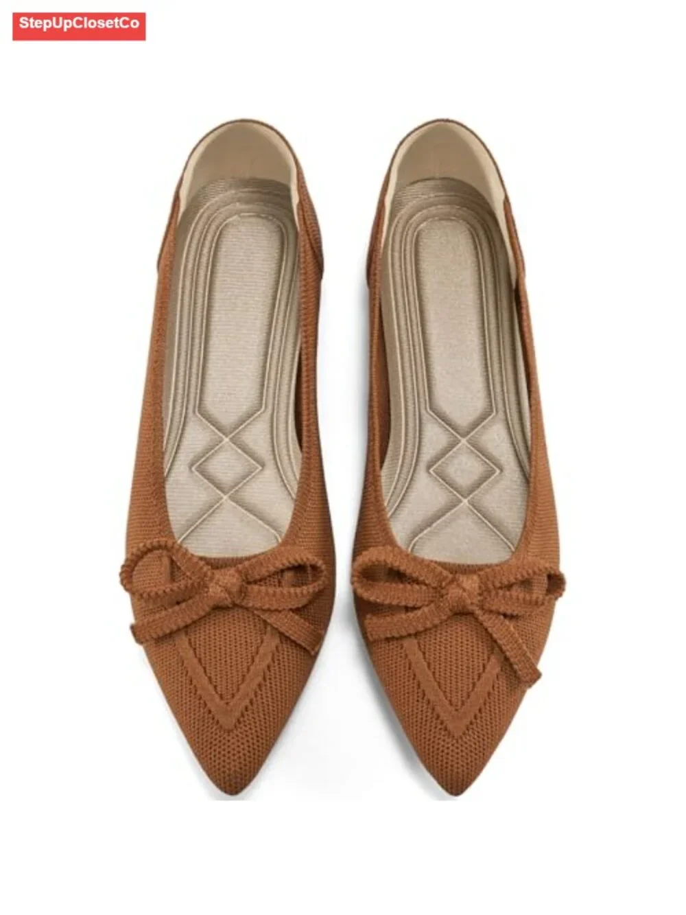 Dressy Pointed Toe Bow Knit Ballet Flats - Comfortable Memory Foam Slip On Shoes